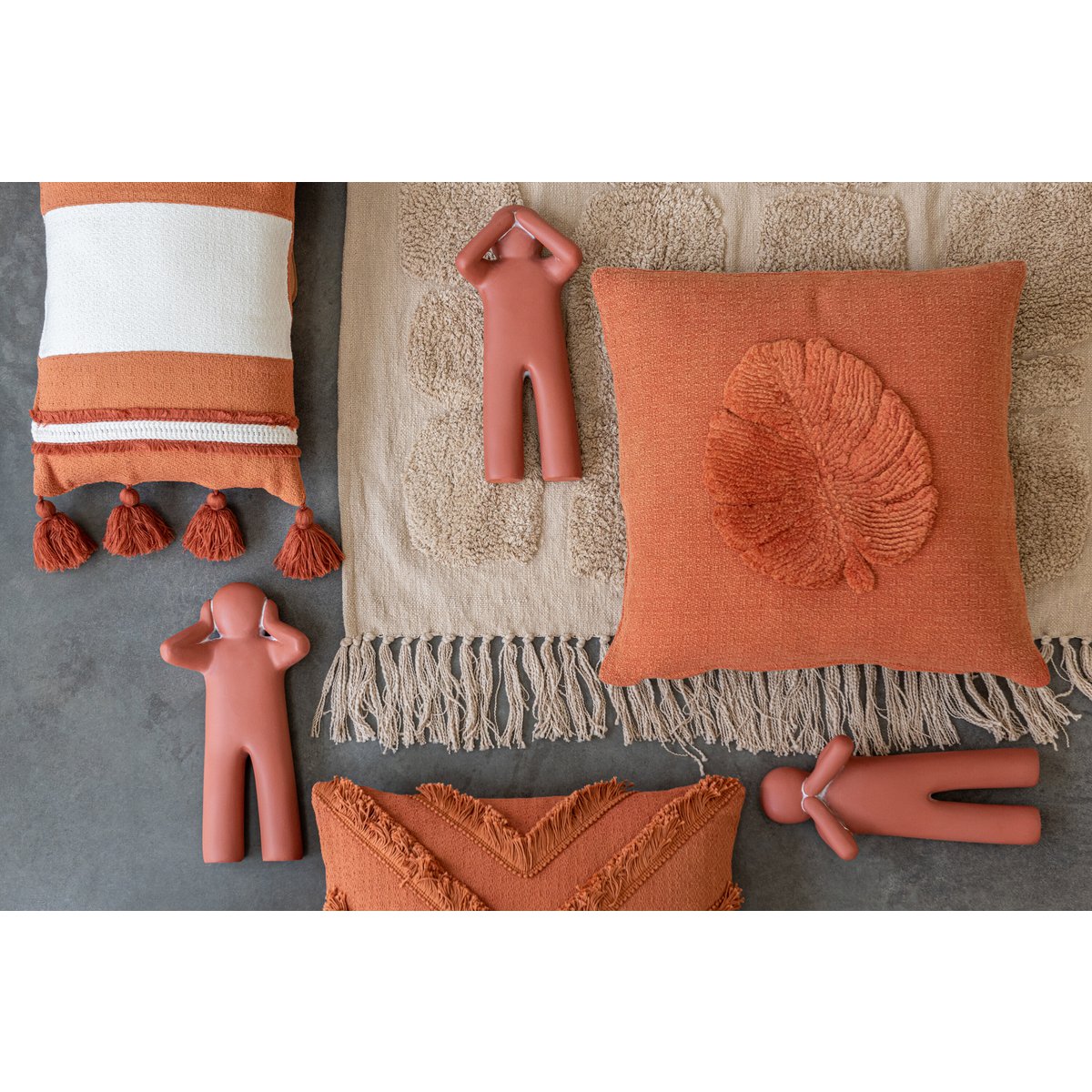 J-Line Kussen Tropisch Blad Textiel Terracotta