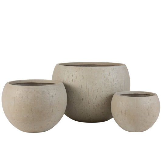 J-Line Set Van 3 Bloempotten Rond Klei Beige