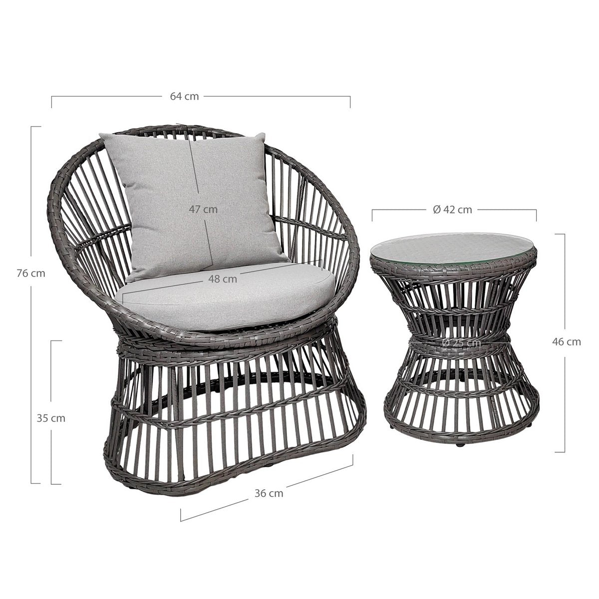 Natal Lounge Set - Loungeset, rotan, grijs, incl. Kussens