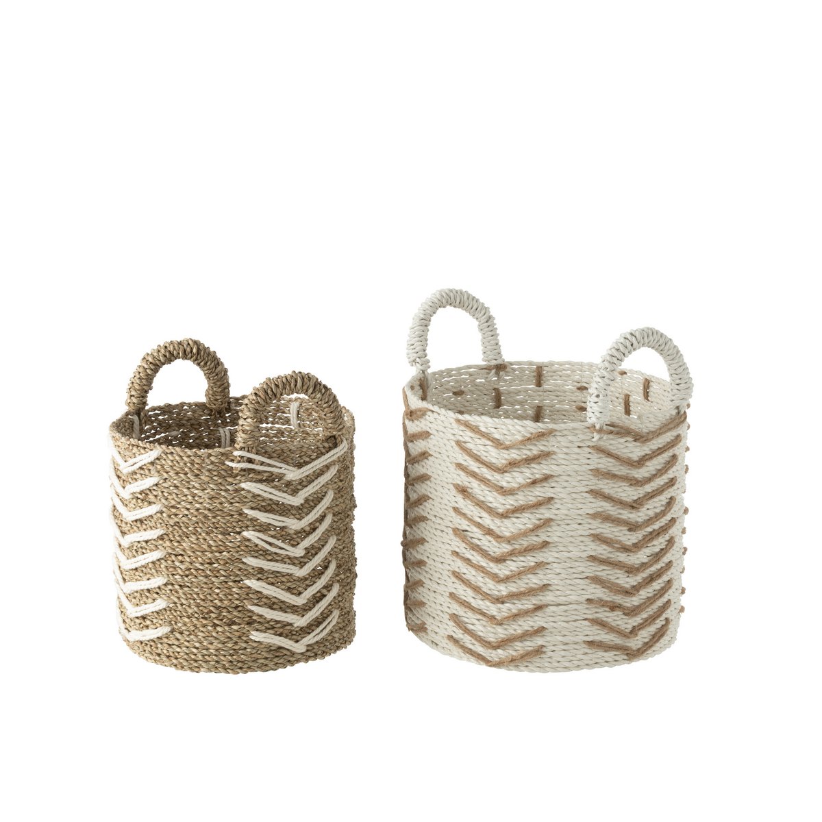 J-Line Set Van Twee Manden Chevron Raffia Wit/Naturel