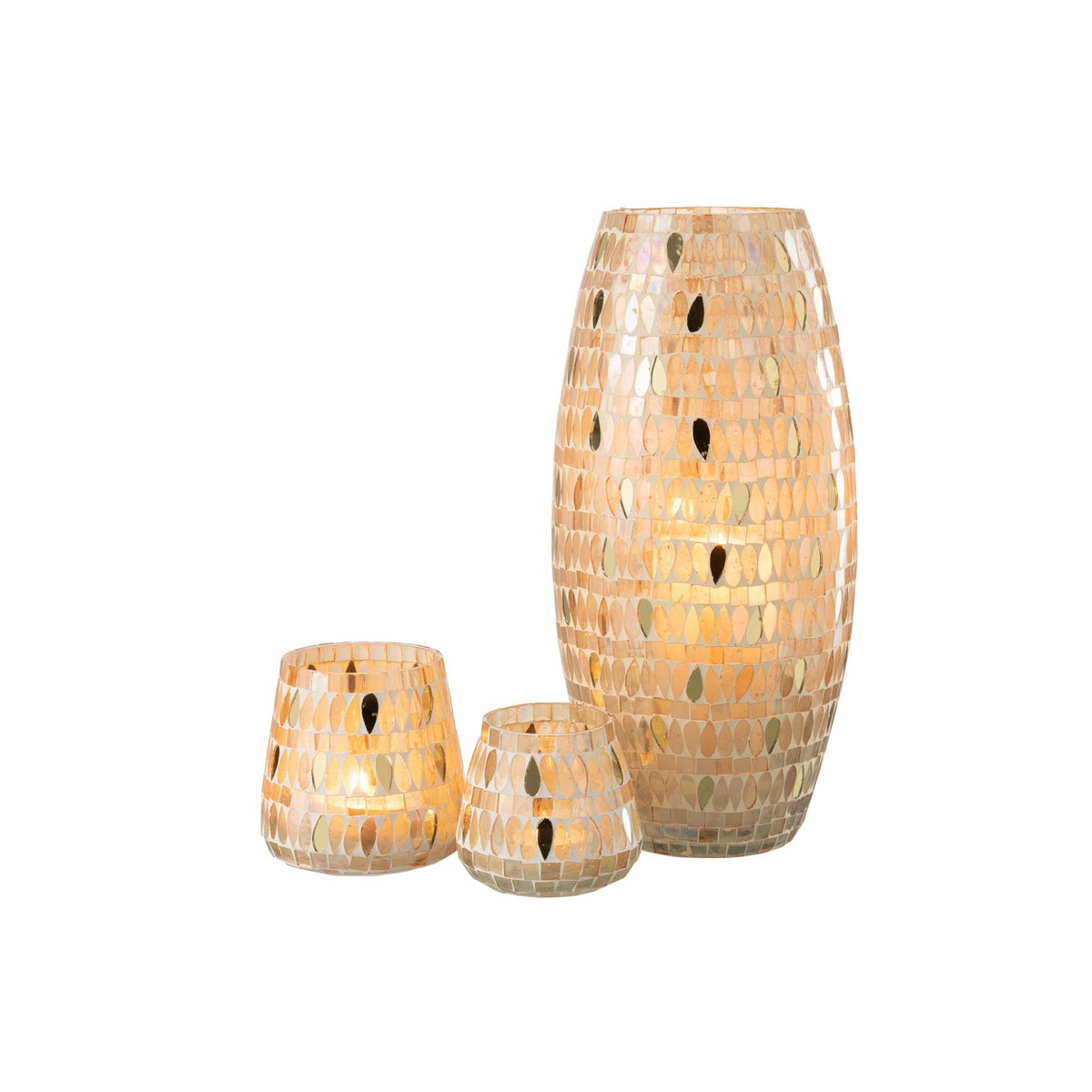 J-Line Windlicht Mozaiek Glas Beige Large