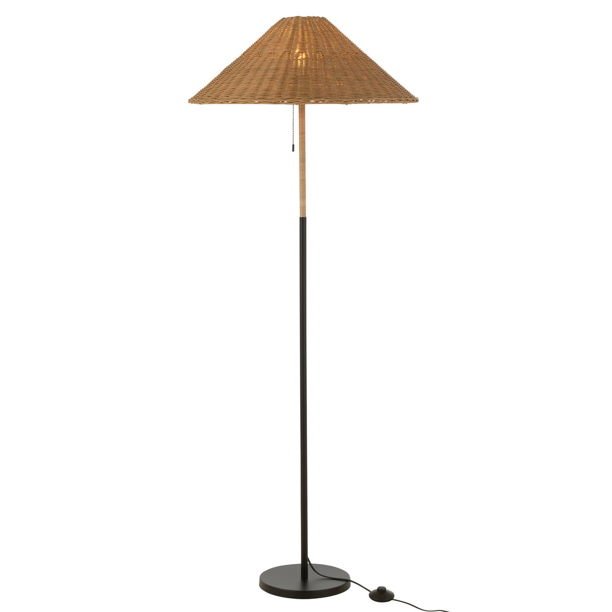 J-Line Staande Lamp Metaal/Rattan Zwart/Naturel