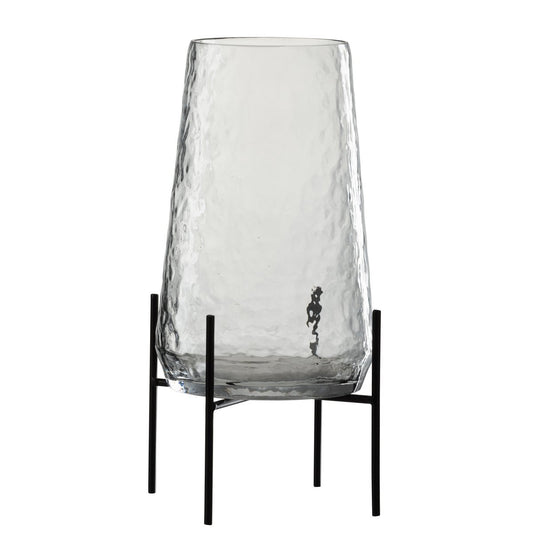 J-Line Vaas Op Voet Oneffen Glas Transparant/Zwart Large - 32 cm hoog