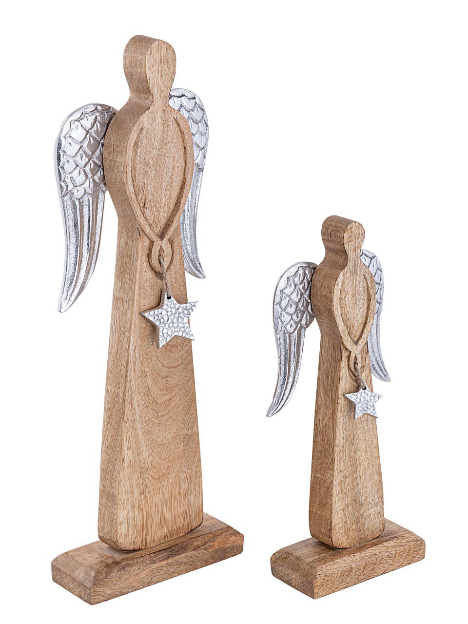 Decoratieve engelenfiguur set van 2 12/16x32/47cm Kerstdecoratiestandaard mangohout aluminium