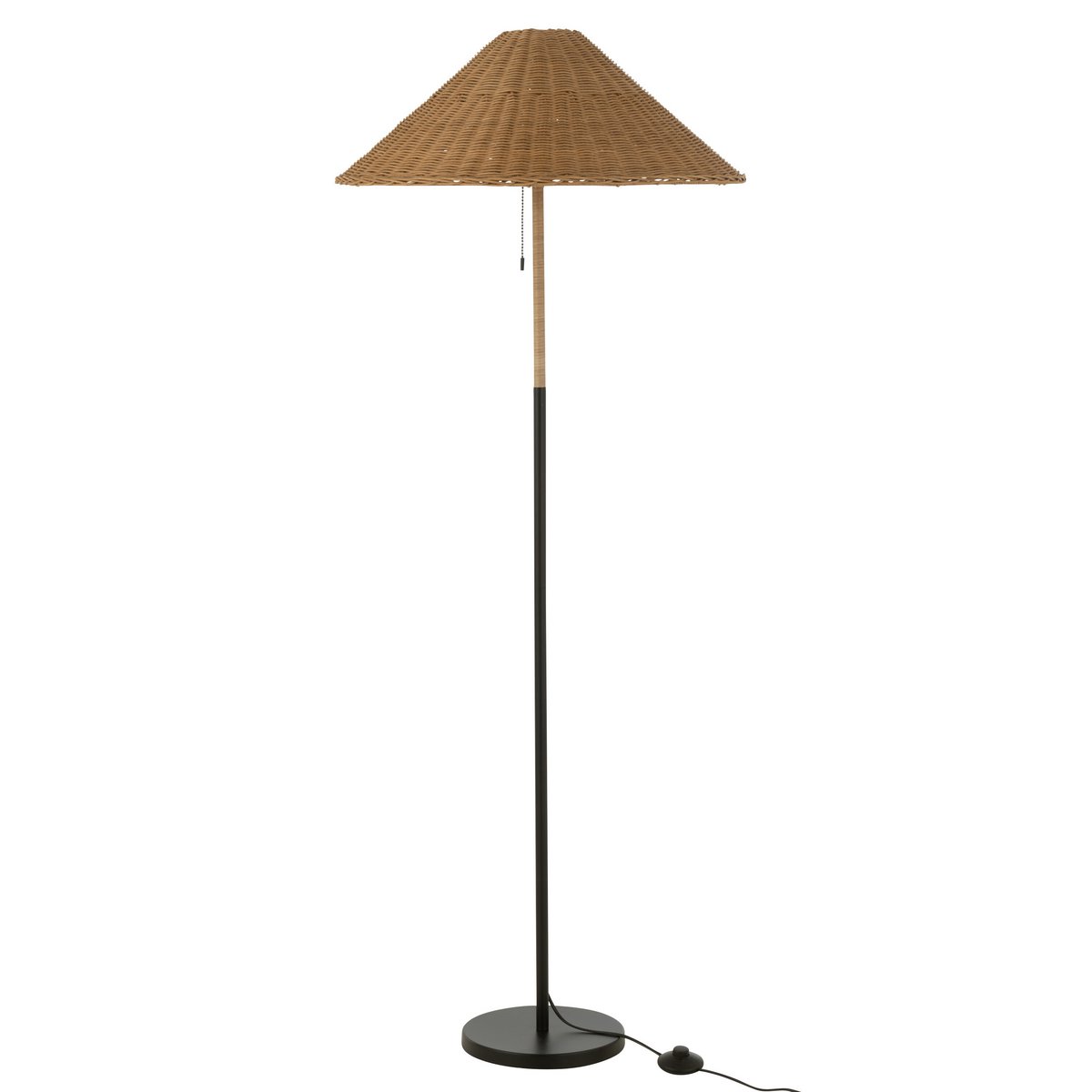 J-Line Staande Lamp Metaal/Rattan Zwart/Naturel