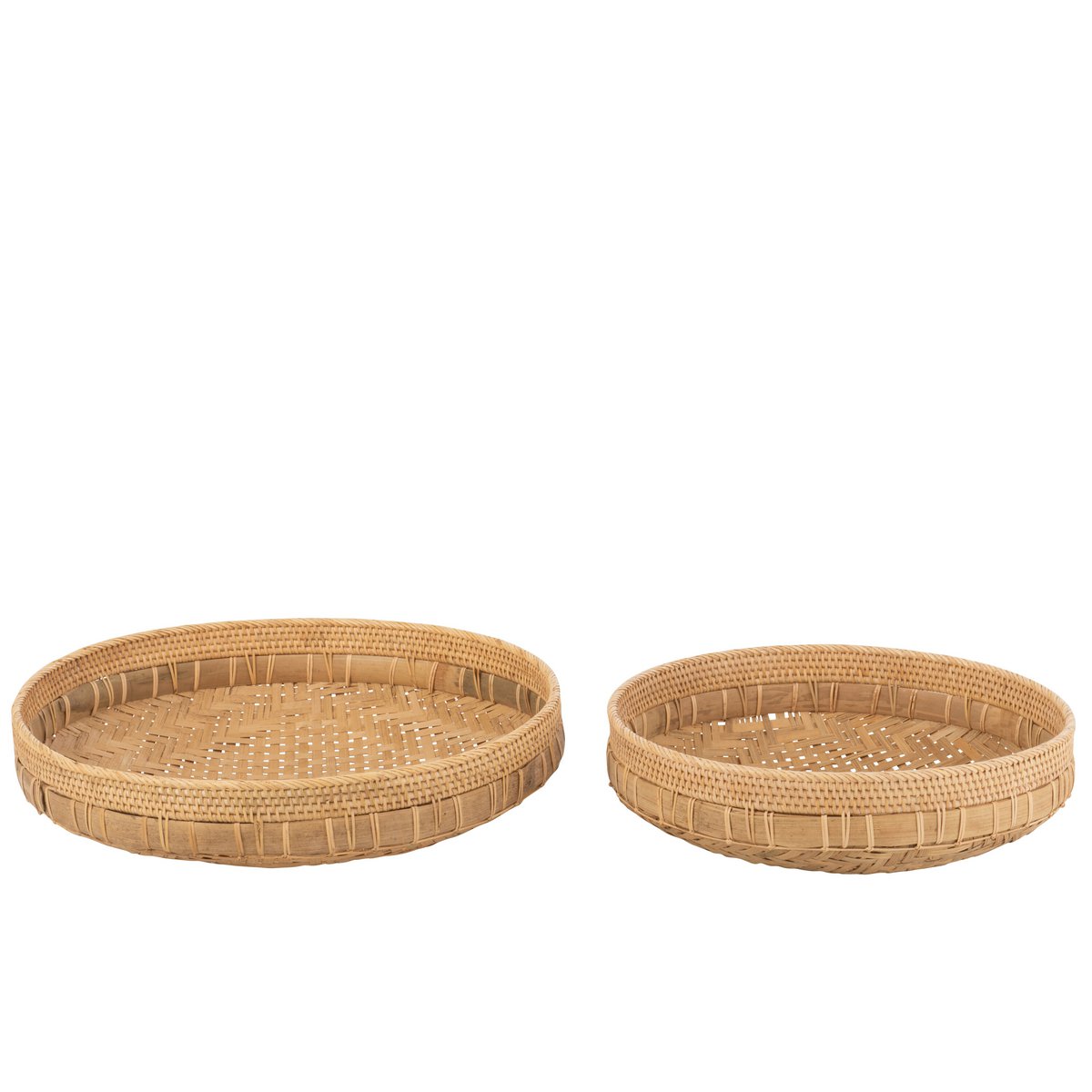 J-Line Set Van 2 Schalen Rond Rotan Naturel