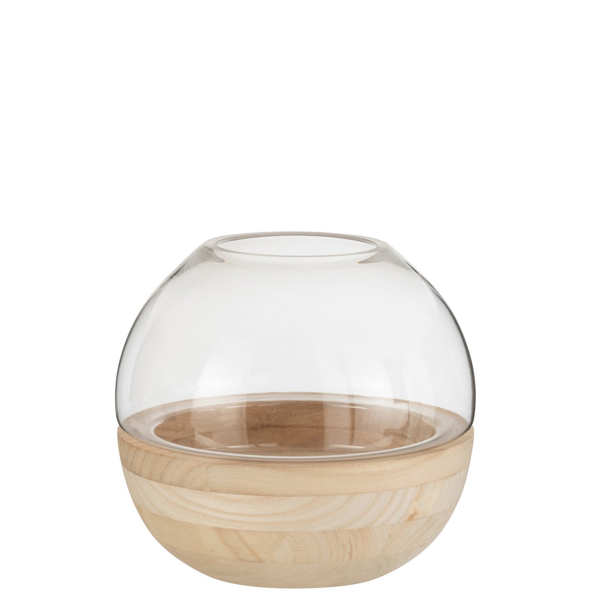 J-Line Vaas Rond Hout/Glas Lichtbruin - 22.5 cm hoog