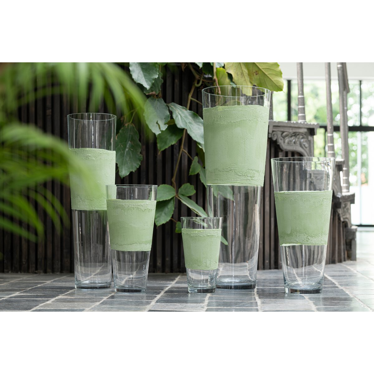 J-Line Vaas Delph Glas Transparant/Groen Extralarge - 70 cm hoog