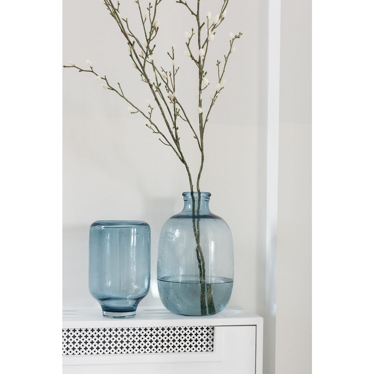 J-Line Vaas Nora Op Voet Rond Glas Lichtblauw Large - 36 cm hoog