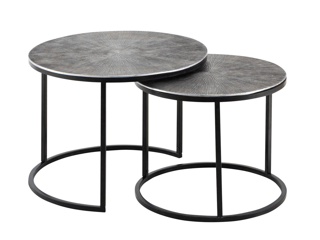 Couchtisch Set 2-teilig ø 55 u. 45 cm Beistelltisch silber Metall Tische rund Carlton Wohnzimmer