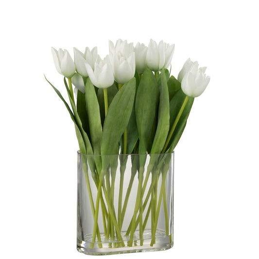 J-Line Tulpen In Vaas Ovaal Plastiek Glas Wit