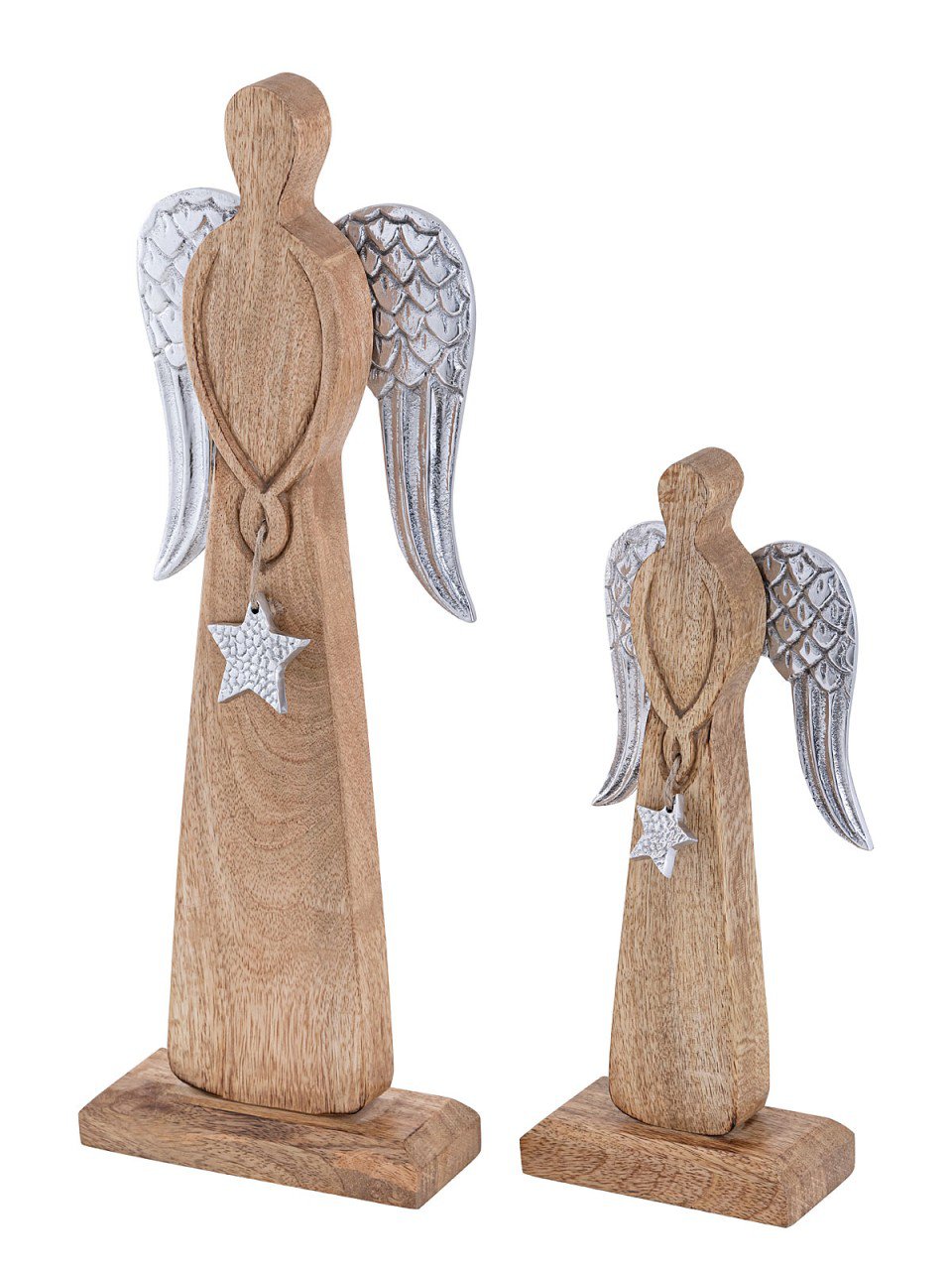 Decoratieve engelenfiguur set van 2 12/16x32/47cm Kerstdecoratiestandaard mangohout aluminium