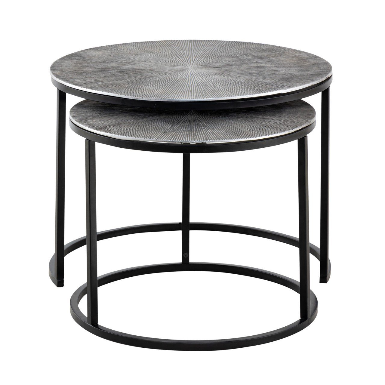 Couchtisch Set 2-teilig ø 55 u. 45 cm Beistelltisch silber Metall Tische rund Carlton Wohnzimmer