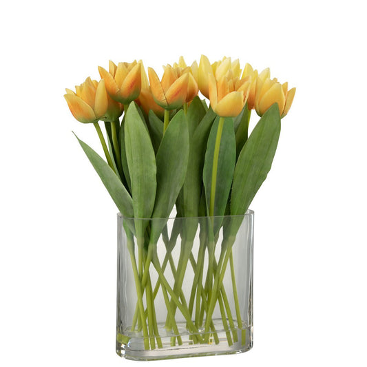 J-Line Tulpen In Vaas Ovaal Plastiek Glas Geel