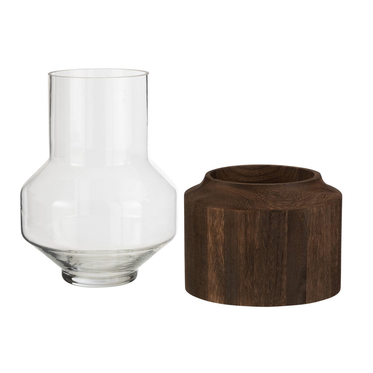 J-Line Vaas Rond Hoog Hout/Glas Donkerbruin Large - 31 cm hoog