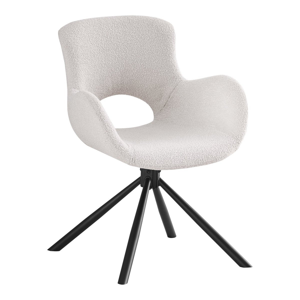 Amorim Dining Chair - Eetkamerstoel, in bouclé gebroken wit met draaiknop