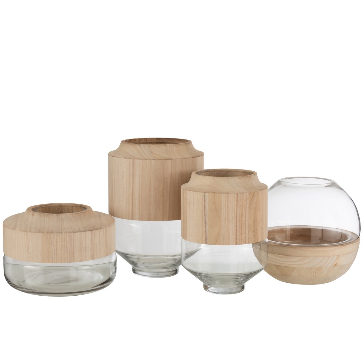 J-Line Vaas Rond Hoog Hout/Glas Lichtbruin Large - 30.5 cm hoog