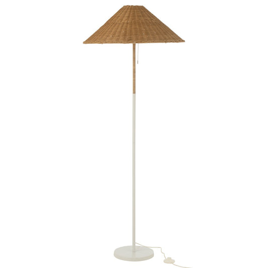 J-Line Staande Lamp Metaal/Rattan Wit/Naturel