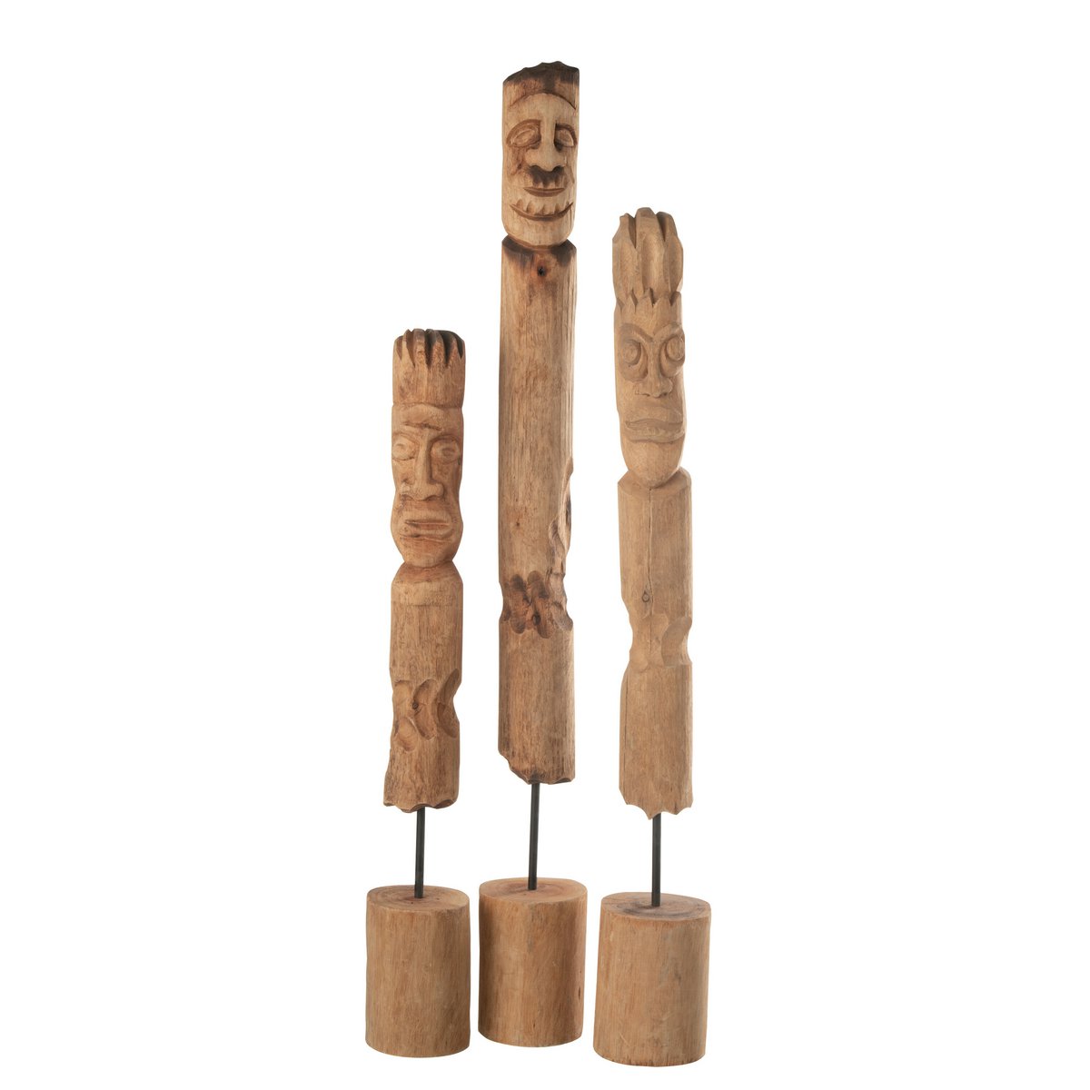 J-Line Set Van 3 Figuren Op Voet Totem Hout Naturel