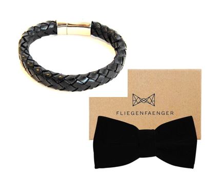 Fliegenfaenger Vlinderdas Samt zwart & Chic Le Freak Armband gevlochten leder zwart