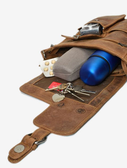 Greenburry Vintage Schoudertas Messenger A5 bruin leer binnenkant