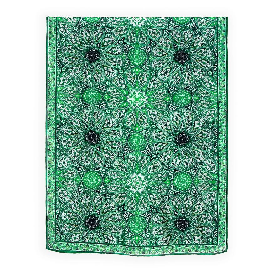 Hamzah Zijden Sjaal Groen detail geometrisch patroon
