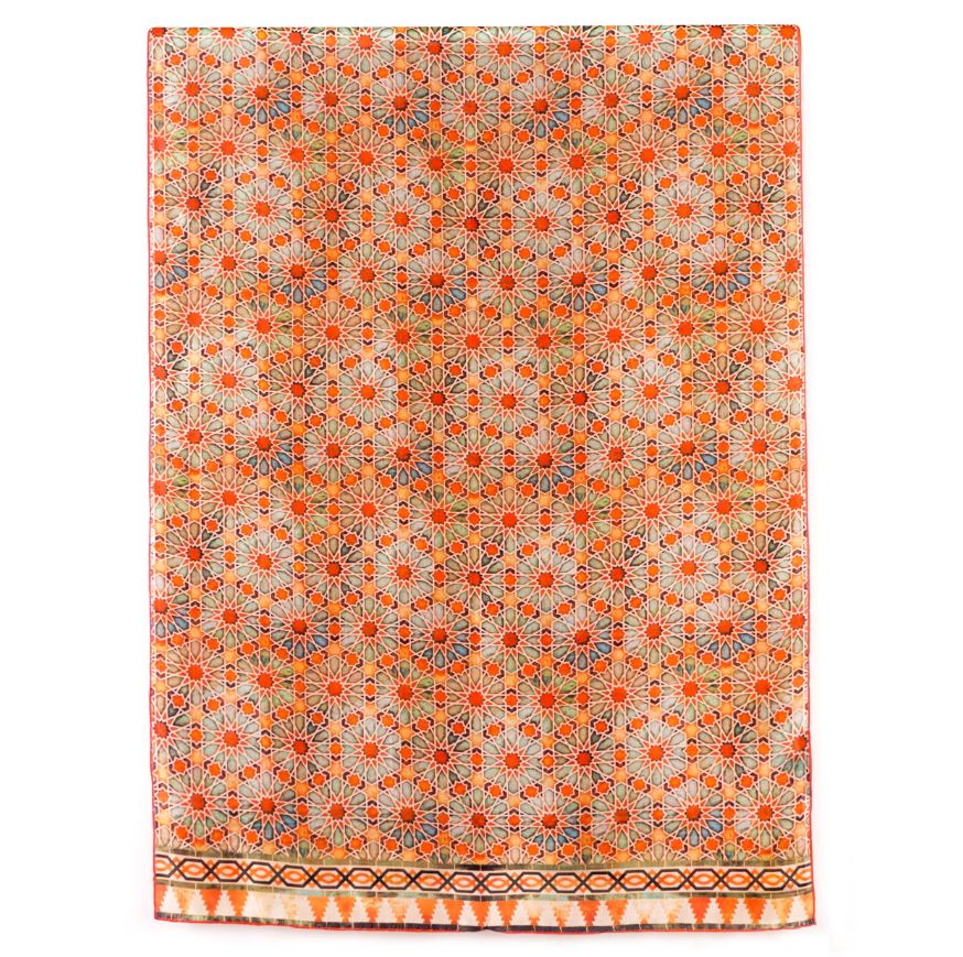 Hamzah Zijden Sjaal Oranje geometrische print