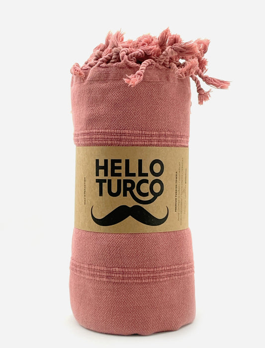 Hallo Earthling handgeweven Turkse handdoekenset donker roze