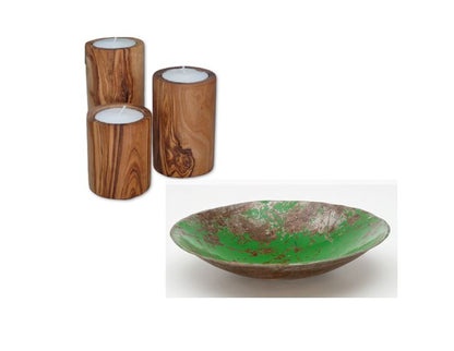 Moogoo Creative Africa Groen Schaal van gerecycleerde olievaten & Olivenholz erleben Theelichthouders van olijfhout