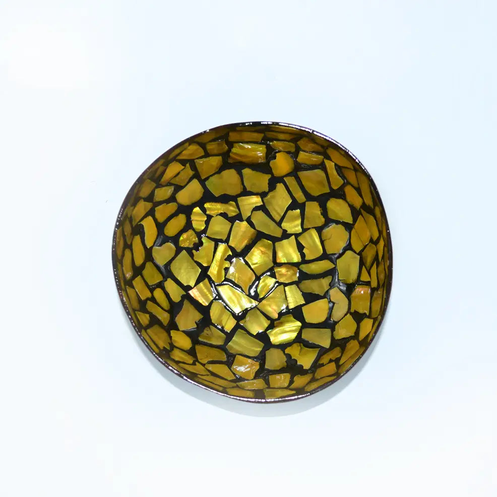 Makapli Kokosnootkom 12cm geel, parelmoer bovenaanzicht