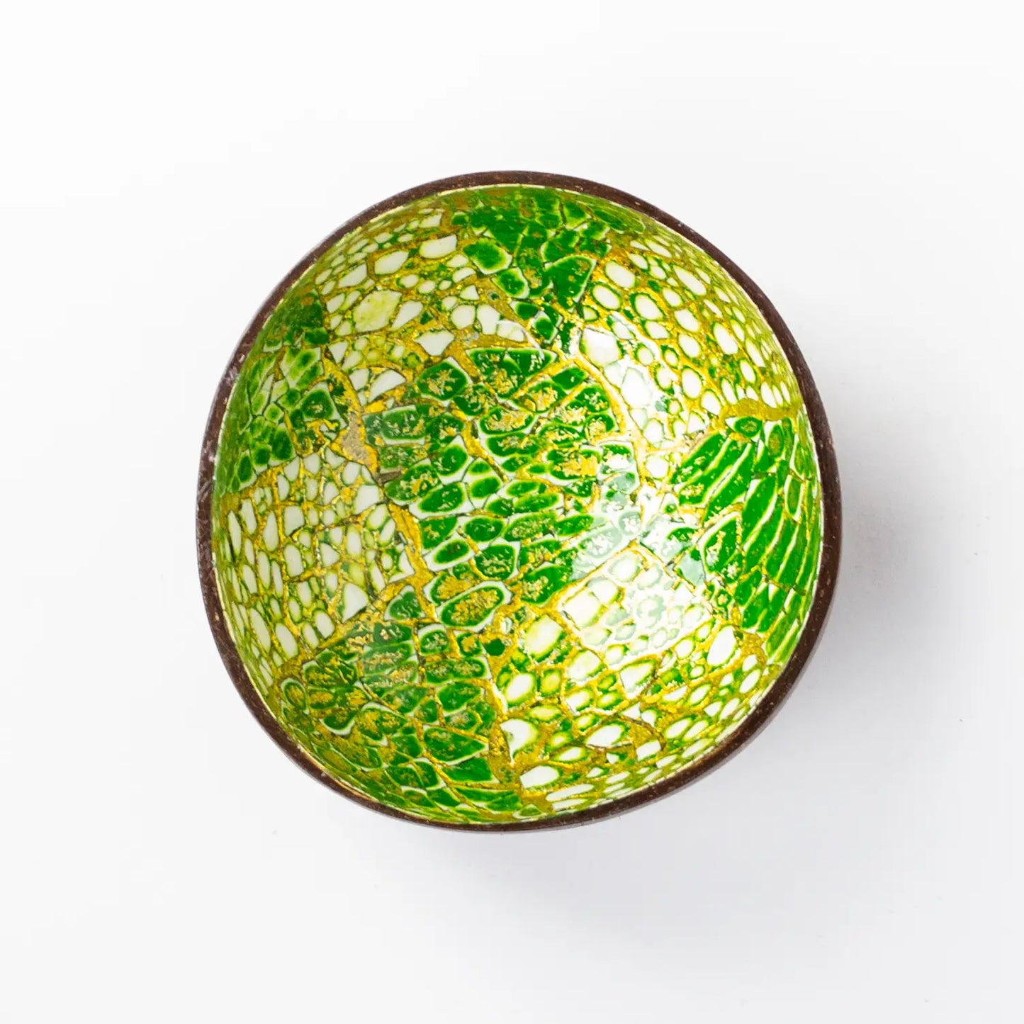 Makapli Kokosnootkom 12cm groen goud eierschaal bovenaanzicht
