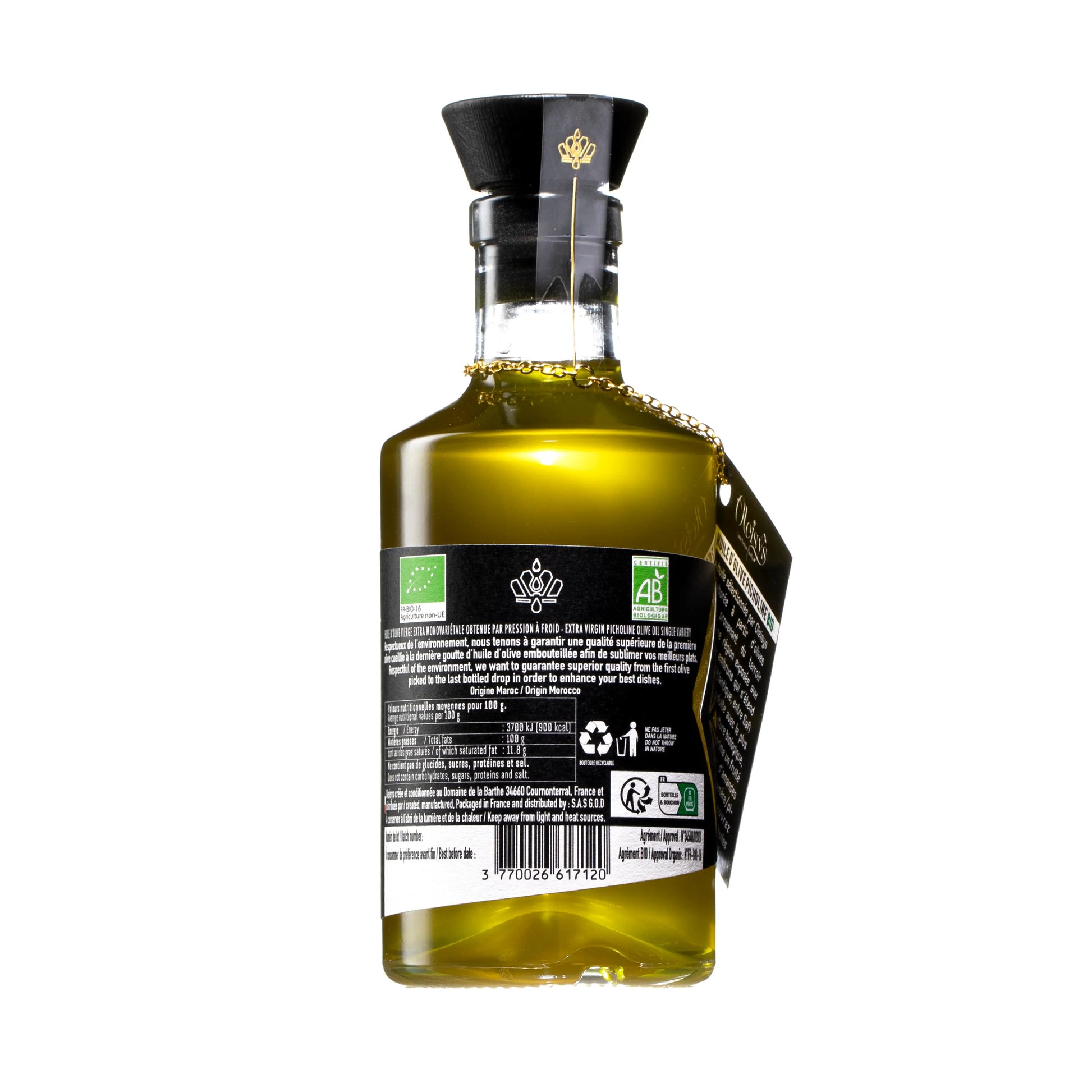 Oleisys Biologische extra vierge picholine olijfolie 200ml achterkant