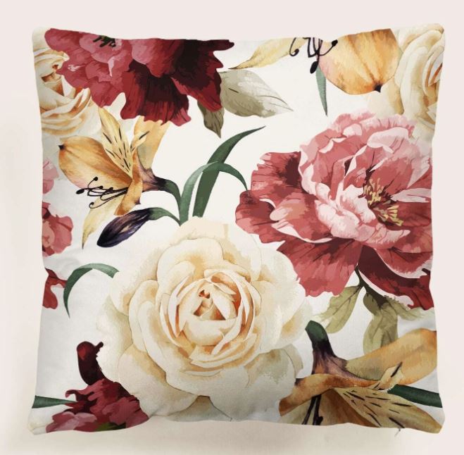 Julien Deluxe Sierkussen Romantische Bloemenprint oud roze en licht oranje 45x45cm