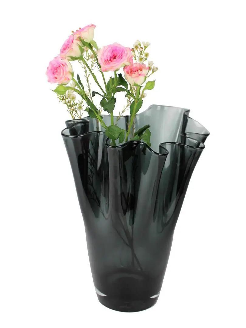 Signature Home Collection Glazen Vaas Transparant Grijs met bloemen