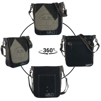 Sunsa Schoudertas Crossbody grijs stonewashed alle aanzichten