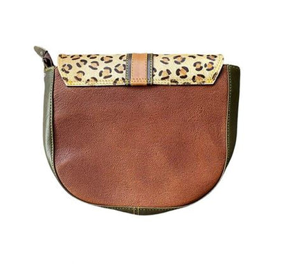 vanMauZ leren Handtas met dierenprint Vieve bruin groen achterkant