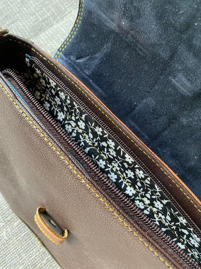 vanMauZ leren Handtas met dierenprint Vieve bruin groen binnenkant