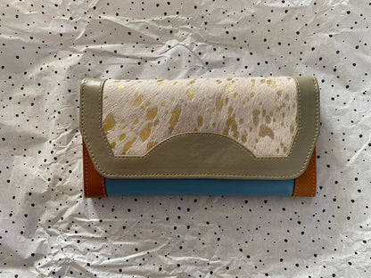 vanMauZ leren Portemonnee Envelope dierenprint grijs blauw voorkant