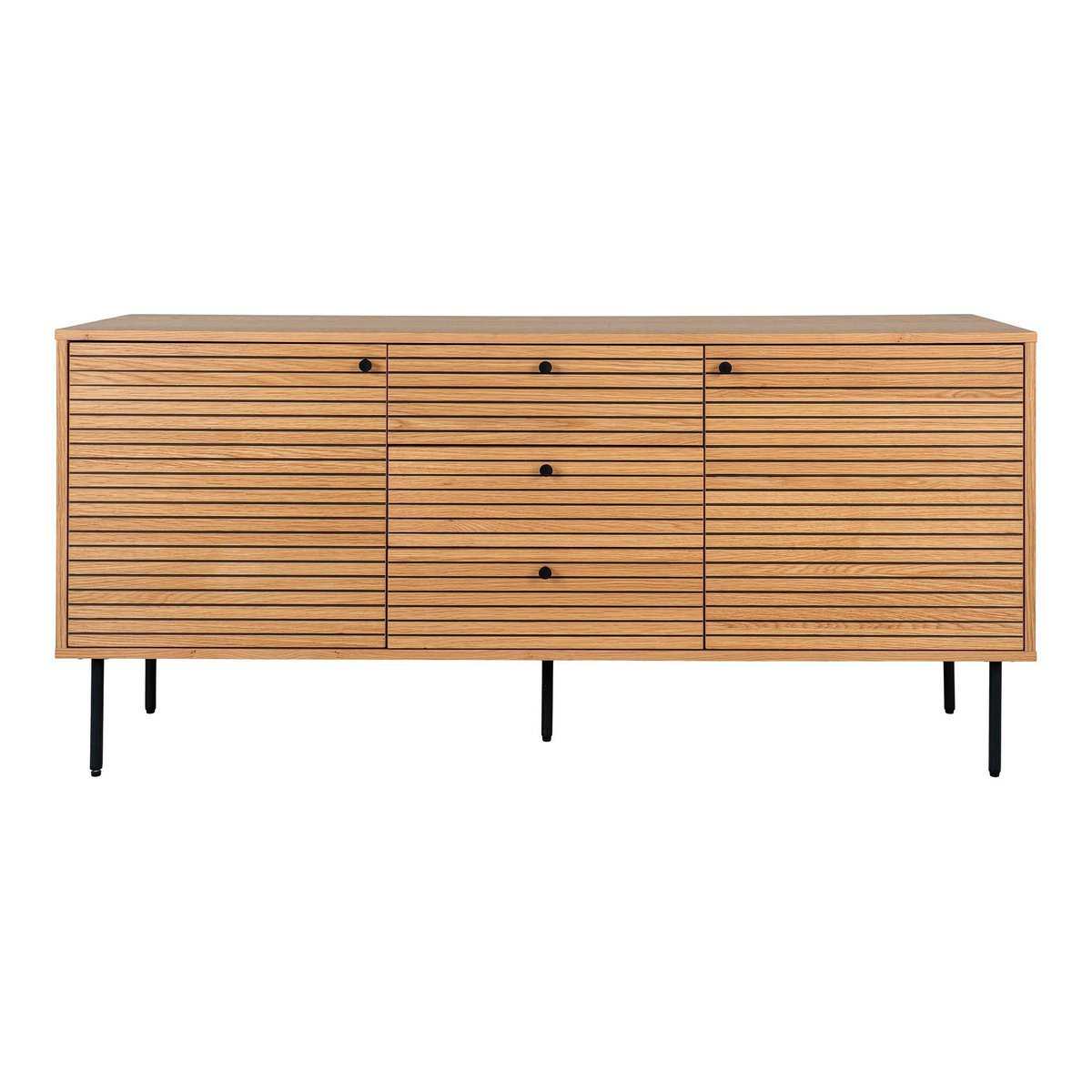 Kyoto Dressoir - Dressoir, eikenfineer, zwart metalen poten, 3 laden en 2 deuren, 150x40x74 cm