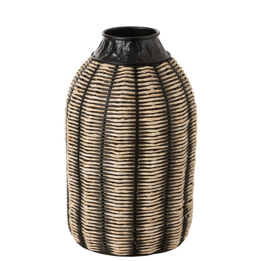 J-Line Vaas Decoratie Touw/Rattan Zwart/Naturel - 56 cm hoog