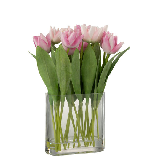 J-Line Tulpen In Vaas Ovaal Plastiek Glas Roze
