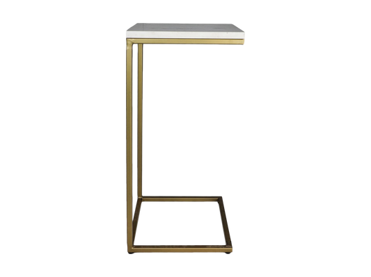 Bijzettafel Read - 32x32x65 - Wit/goud - Wit marmer/ijzer