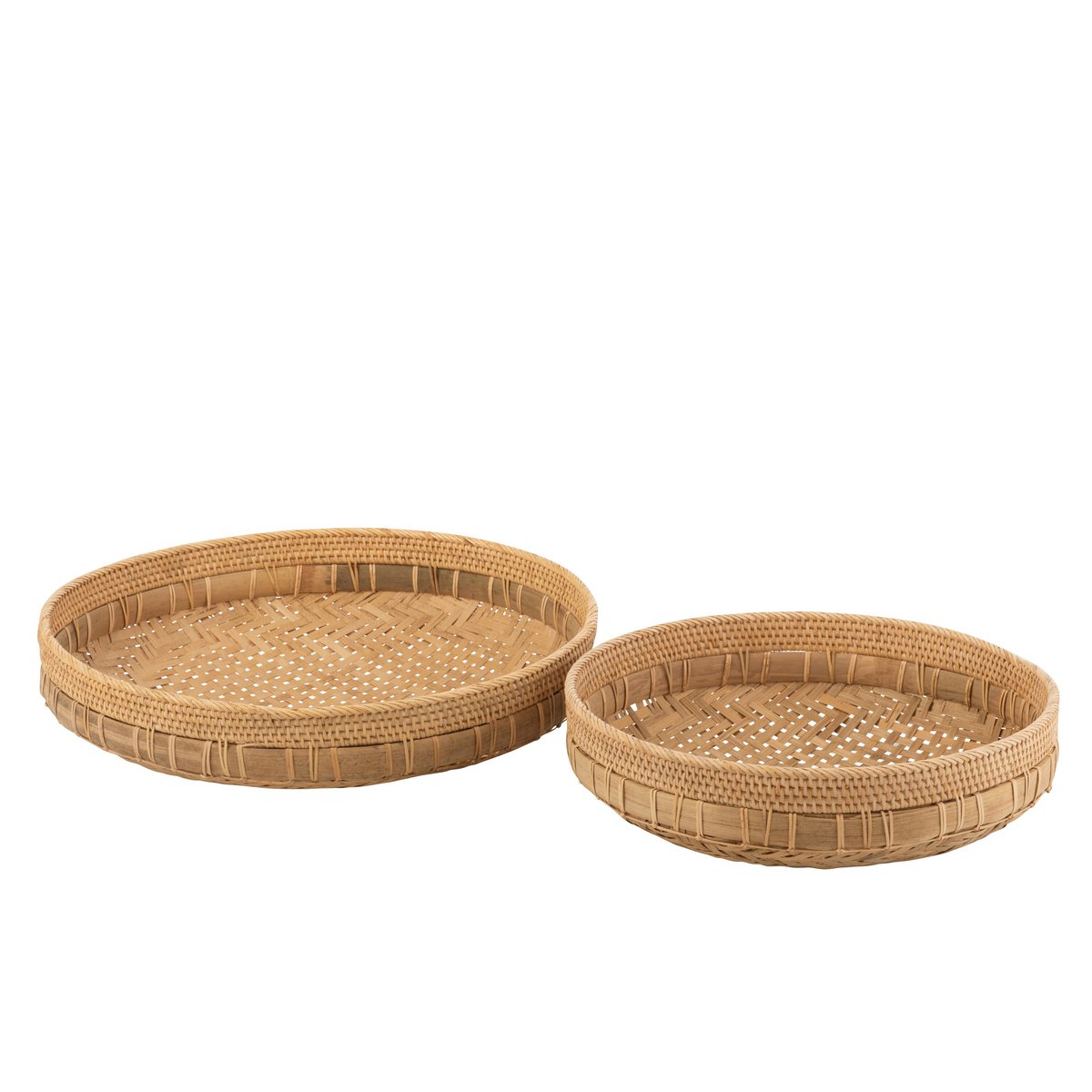 J-Line Set Van 2 Schalen Rond Rotan Naturel