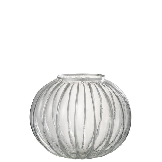 J-Line Windlicht Bol Streep Glas Transparant/Zilver Large