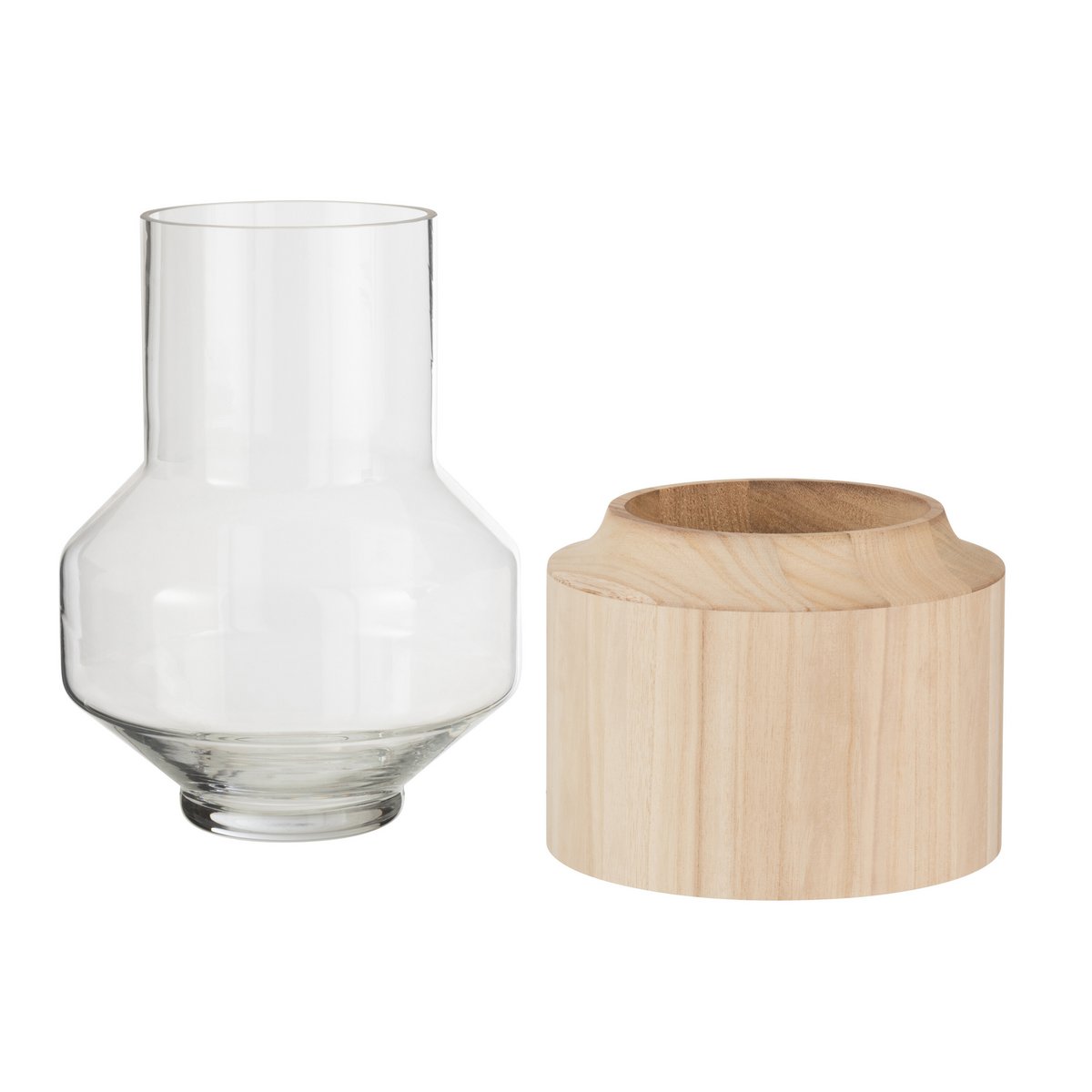 J-Line Vaas Rond Hoog Hout/Glas Lichtbruin Large - 30.5 cm hoog