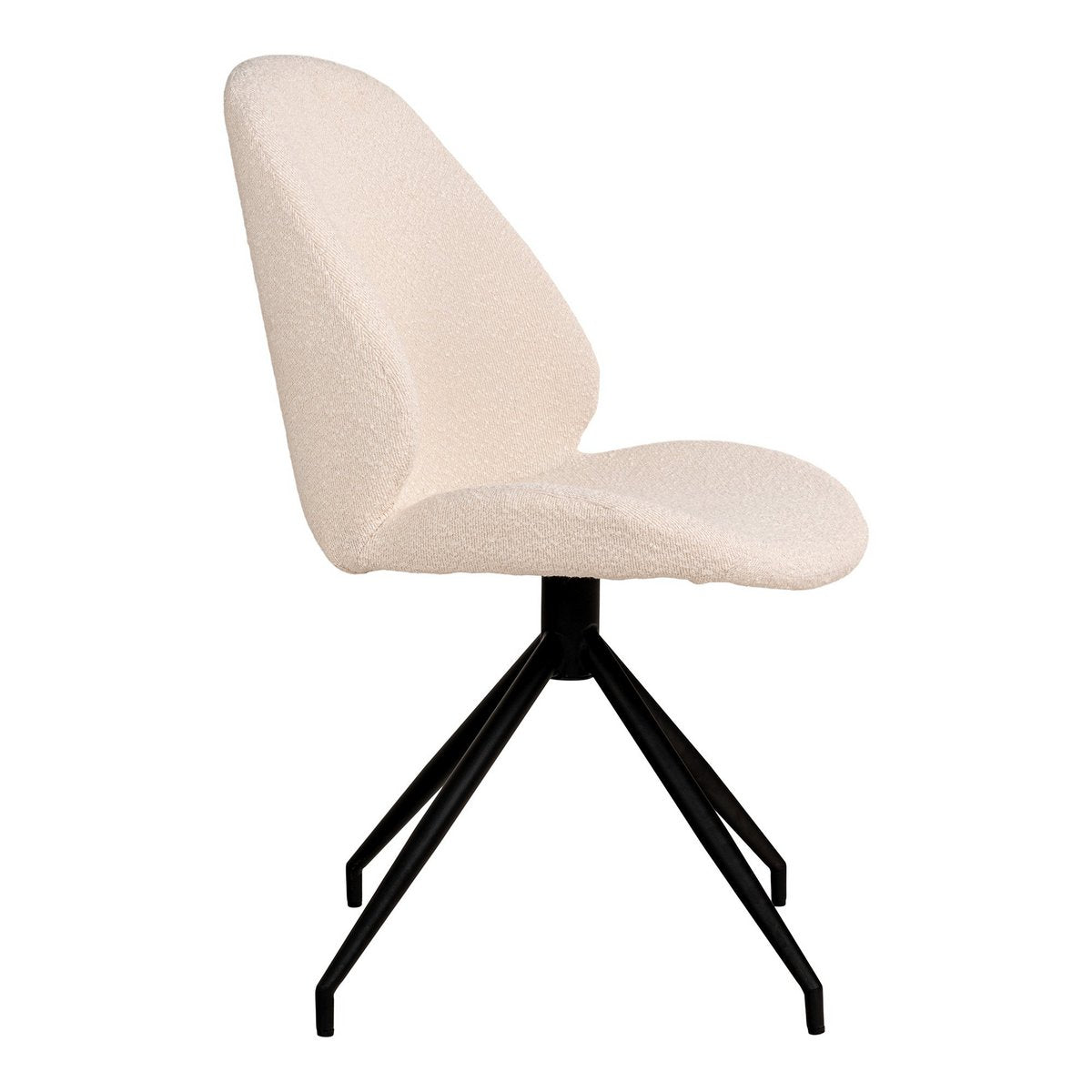 Monte Carlo Dining Chair - Eetkamerstoel in bouclé met draaibaar onderstel, wit met zwarte poten, HN1232