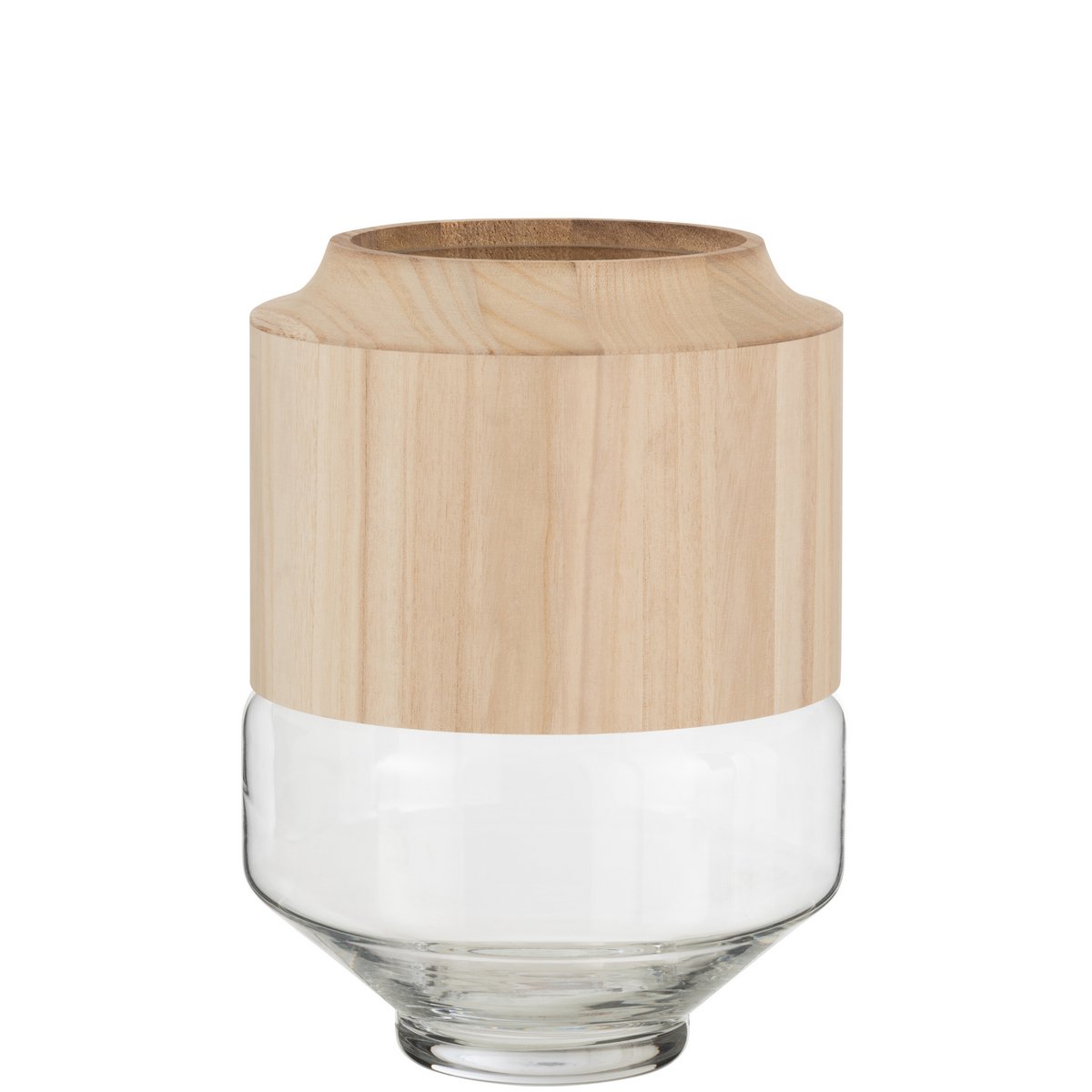 J-Line Vaas Rond Hoog Hout/Glas Lichtbruin Large - 30.5 cm hoog