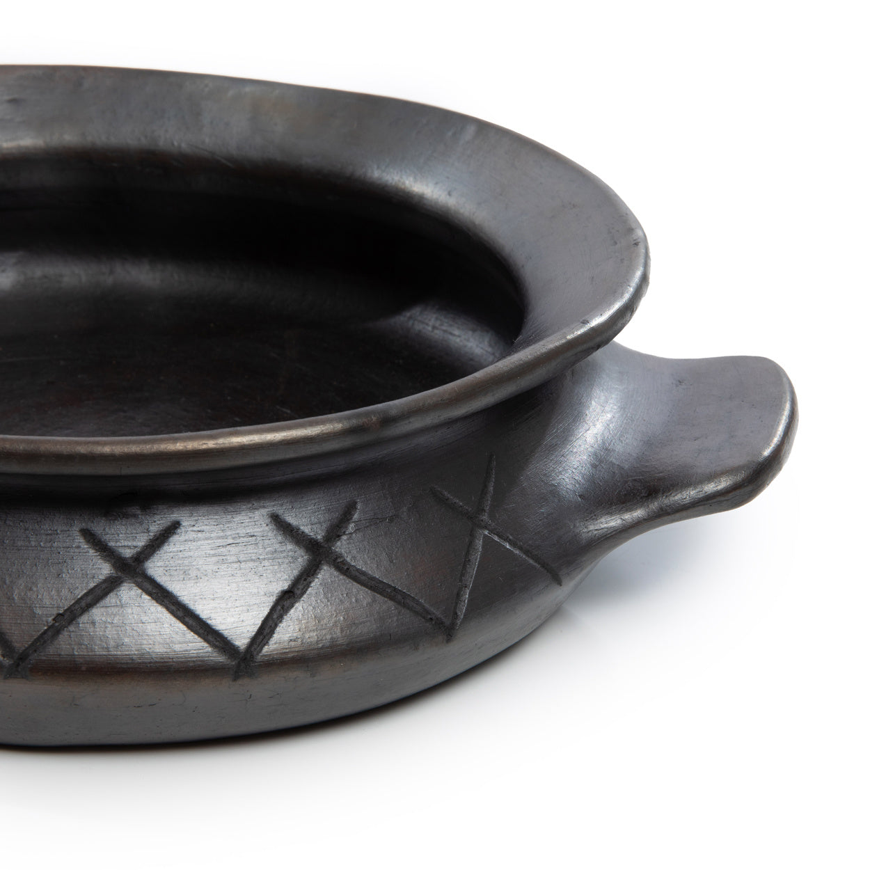 De Burned Ovale Pot Met Patroon En Handvaten - Zwart