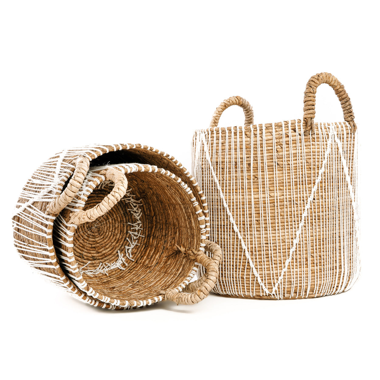 De Straight Stitched Macrame Mand - Naturel Wit - L