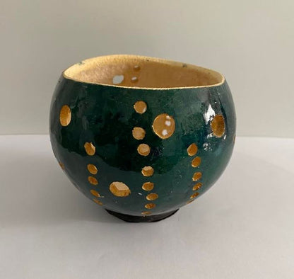 Moogoo Creative Africa Green Bowl from recycled oil drums &amp; 2 Tea light holders Gourd dark green